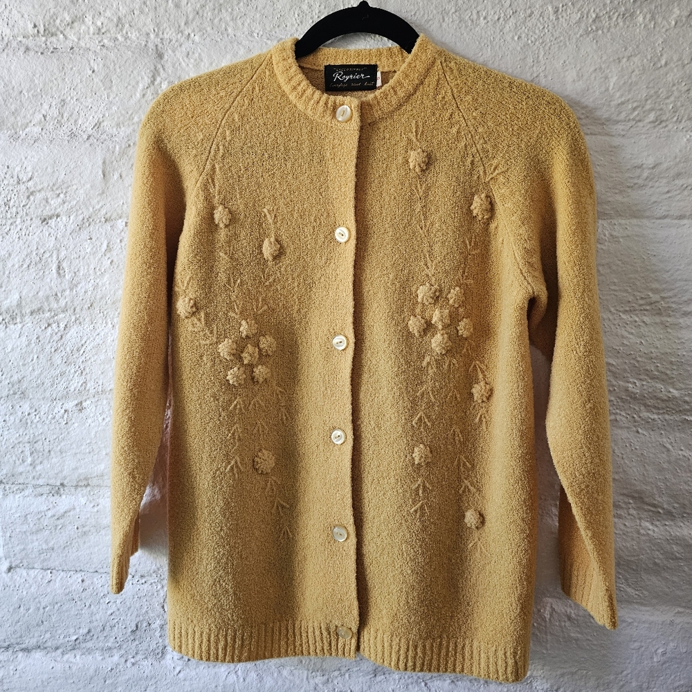 VTG WOOL Round Neck Floral Knit Cardigan Sz S - Picture 8 of 11
